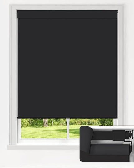 LazBlinds No Drill Blinds for Indoor Windows, Blackout Roller Shades, Cordless Window Blackout Blinds, Thermal Insulated Fabric UV Protection for Home and Office, 25.5" W x 48" H, Black