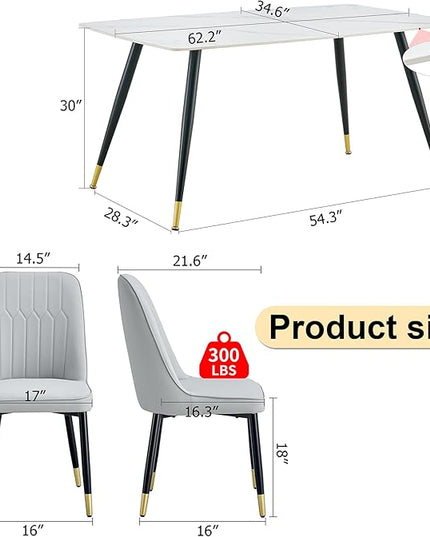 5 Piece Dining Table Set, 4 Chair Dining Table Set, Sintered Stone Kitchen Table Top and Modern Chairs Set of 4 for Kitchen Dining Room