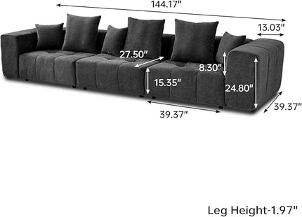 JACH 144 Inch Modular Sofa, Mid Century Modern Extra Deep Corner Seat Couch, 3-Seater Sofas for Living Room, Sectional Couches, Cozy Sofa for Apartment, Living Room (Linen Fabric, Black)