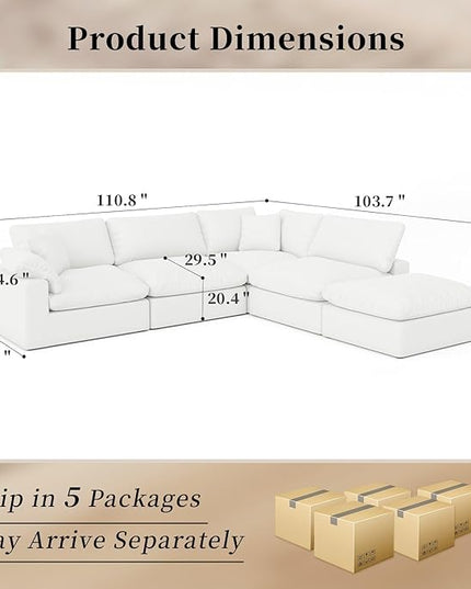 Modular Sectional Sofa Cloud Couch,Down Filled Comfy Cloud Modern Sofa,White Linen Oversized Couch Cushion Covers Removable for Living Room(3 Seater)
