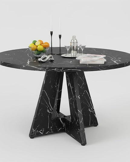 Farini 47" Round Dining Table for 4-6,Modern Kitchen Room Table with Wood Top & Sturdy Metal Base,Large Round Dinner Table for Dining Room,Black
