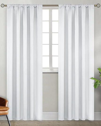 BGment White Curtains 84 inch for Bedroom - Rod Pocket and Back Tab Blackout Curtains Thermal Insulated Room Darkening Curtains for Living Room, 2 Window Curtain Panels (38 x 84 Inch, Greyish White)