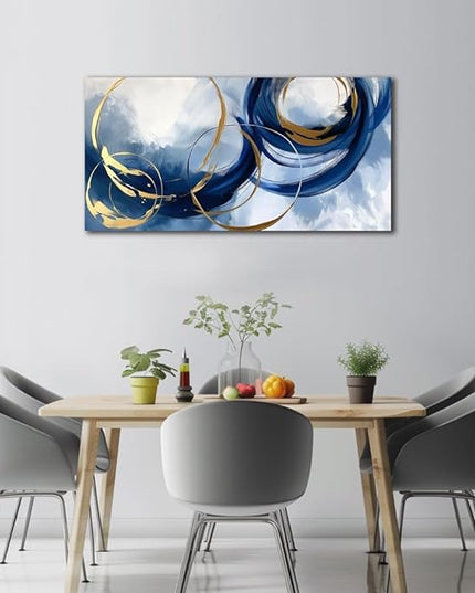 Abstract Wall Art Nave Blue Modern Canvas Pictures Art Print Gold Contemporary Artwork Painting Decor for Living Room Bedroom Home Office Decorations 24x48inches