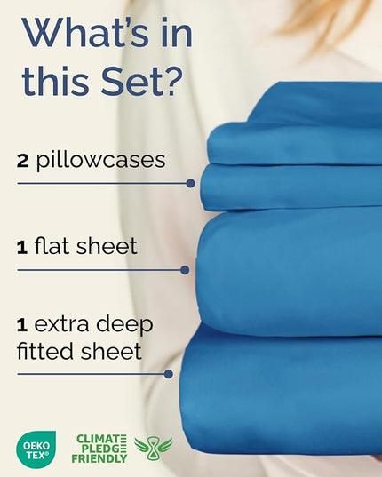 Extra Deep Twin XL Sheet Set - 4 Piece Breathable and Cooling Sheets - Hotel Luxury Bed Sheets Set - Easy Fit - Soft, Wrinkle Free and Comfy Sheets Set - Denim Blue Sheet Set with Extra Deep Pockets
