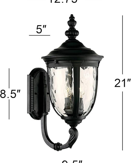 John Timberland Bellagio European Outdoor Wall Light Fixture Textured Black 21" Clear Hammered Glass Upbridge Arm for Exterior House Porch Patio Outside Deck Garage Yard Front Door Garden Home
