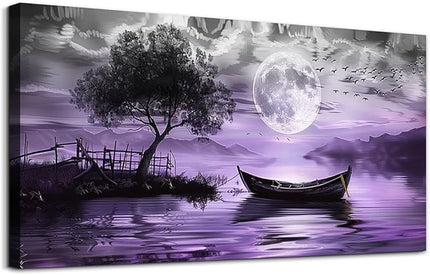 hyidecorart Large Wall Art For Living Room Canvas Wall Decor For Bedroom Office Decoration Black And White Wall Paintings Purple Scenery Abstract Pictures Canvas Prints Artwork Home Decor 48" x 24"