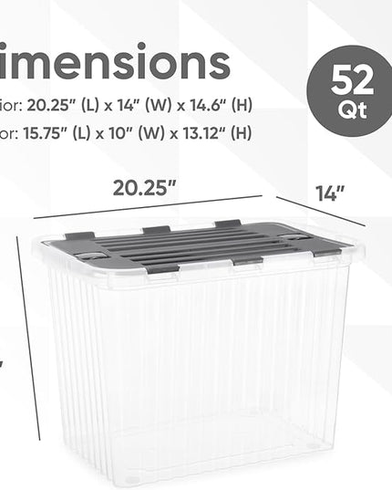 Superio Storage Bins with Lids, Clear Plastic Containers for Organizing, Stackable Totes, BPA Free, Odor Free, Organizer Boxes for Home, and Dorm, 53 Quart (4 Pack, 20.25"x14"x14.6")