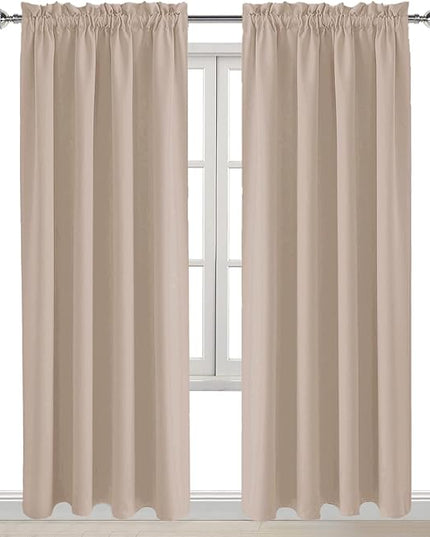 DWCN Blackout Curtains for Living Room Thermal Insulated, Energy Saving & Noise Reducing Bedroom Curtains, Camel, W 52x L 84 Inch, Set of 2 Rod Pocket Curtain Panels