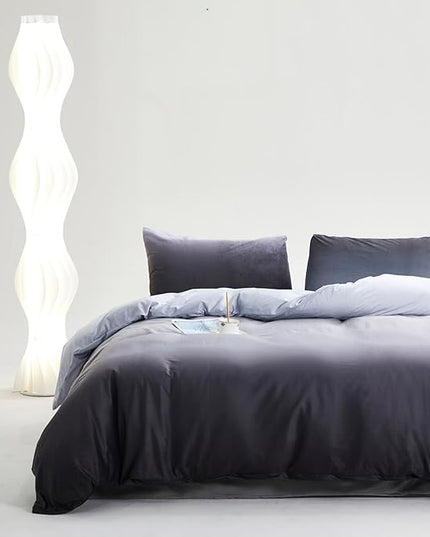 Luxlovery Grey Black Velvet Comforter Queen Grey White Gradient Bedding Set Queen Size Men Women Sherpa Micromink Blanket Quilts Warm Winter Warm Thick Comforter Set