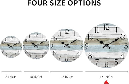 HYLANDA Wall Clock, 14 Inch Wall Clocks Battery Operated Silent Non Ticking, Large Wooden Clocks Decorative for Kitchen, Bathroom, Bedroom, Living Room Blue White