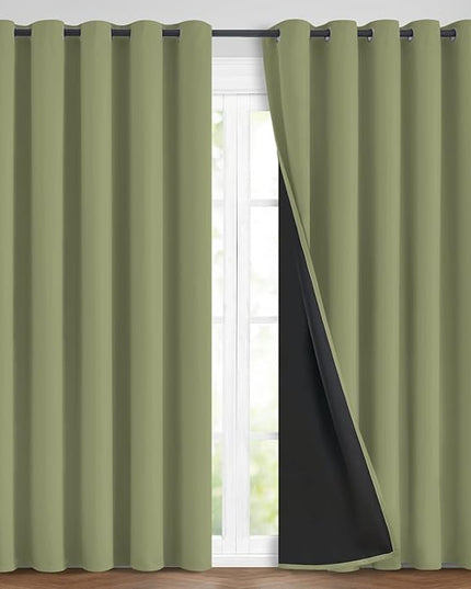 Yakamok 100% Blackout Window Curtain Panels, Heat and Full Light Blocking Drapes with Black Liner for Nursery,Thermal Insulated Draperies (Sage, 2 Pieces, 70Wx84L)