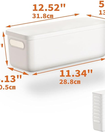 Plastic Storage Baskets With Lid Organizing Container Lidded Knit White Storage Organizer Bins for Shelves Drawers Desktop Playroom Classroom Office (8XS)