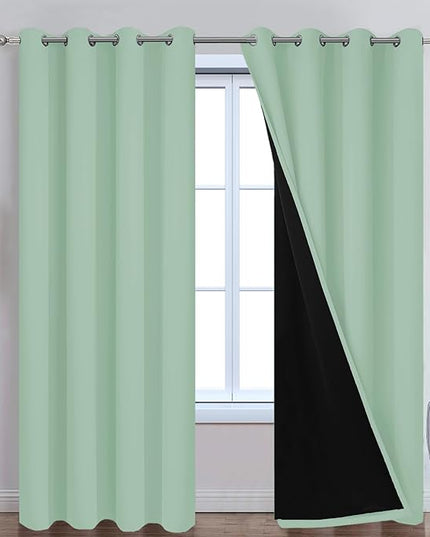 Yakamok Sage 100% Blackout Curtains, Total Blackout Lined Curtain Panels for Bedroom, 2 Thick Layers Grommet Top Thermal Insulated Blackout Drapes for Living Room(52Wx84L, Light Sage, 2 Panels)
