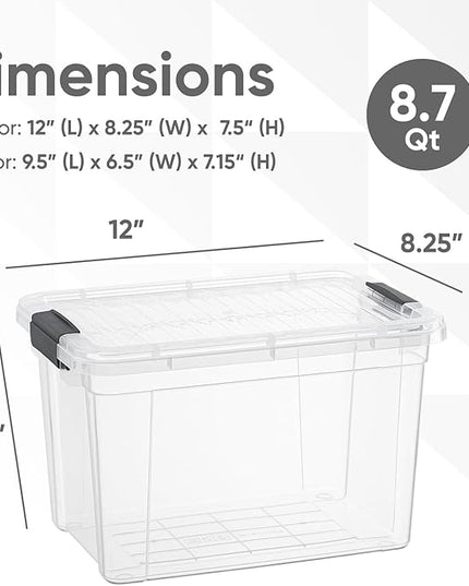 Superio Clear Storage Boxes with Lids, 8.75 Quart Plastic Container Bins for Organizing, Stackable Crates, BPA Free, Non Toxic, Odor Free, Organizers for Home, Office and Dorm, 4 Pack