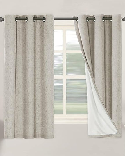 H.VERSAILTEX Primitive Linen Curtains 100% Blackout Curtain Drapes Burlap Fabric Curtains with White Thermal Insulated Liner, Grommet Top Drapes Living Room/Bedroom (2 Panels, 42 x 63 Inch, Stone)