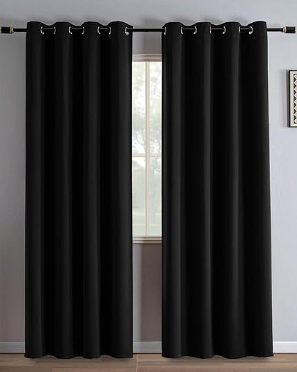 Black Blackout Curtains 84 Inch Length 2 Panels Set, Black Out Curtains for Bedroom 84 Inch Long, Grommet Energy Saving Room Darkening Drapes for Living Room Window(W70 x L84)