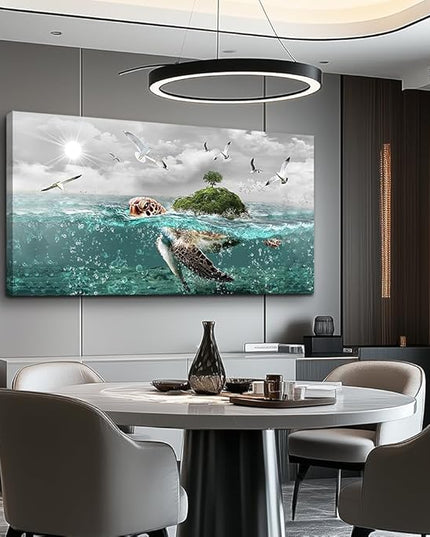 Canvas Wall Art For Living Room Large Size Wall Decor For Bedroom Artwork For Walls Pictures Sea Turtles Canvas Art Prints Bathroom Decoration Blue Ocean Paintings Ready To Hang Room Home Decorations
