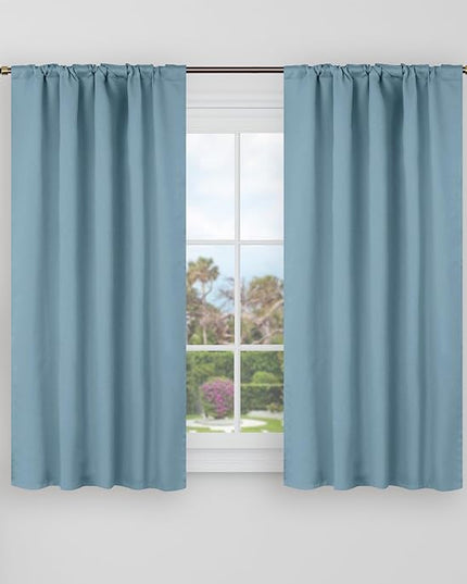 BGment 40 Inch Length Blackout Curtains for Cafe - 38 x 40 inch Short Window Curtains Rod Pocket and Back Tab Thermal Insulated Room Darkening Curtains for Kitchen Bathroom, 2 Panels, Greyish Blue