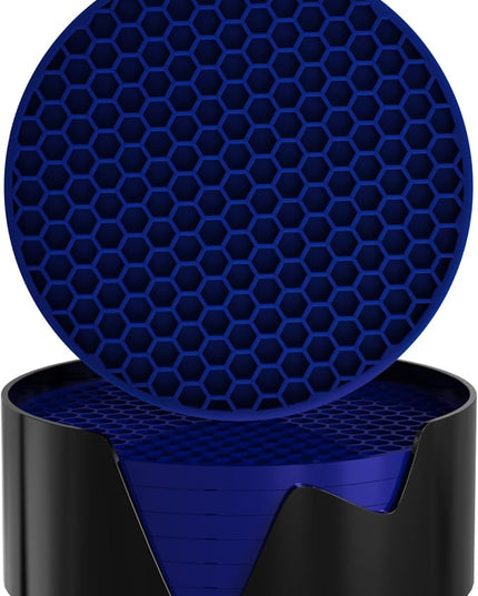 Silicone Coasters [8 Pack] with Holders Drink Coasters, for Hot or Cold Drinks Thickened, Non-Slip, Non-Stick (Blue)