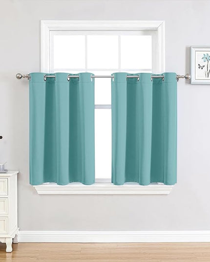 ChrisDowa Small Window Curtains 36 inches Long for Bedroom - Grommet Short Thermal Insulated Room Darkening Curtains for Kitchen (2 Panels, Aqua, 52 x 36 Inch)