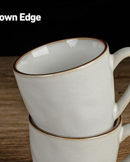 famiware Coffee Mugs Set of 4, Ocean Round 11.5oz Coffee Cup Set with Handle for Cocoa, Milk, Hot Chocolate, Tea or Water, Stoneware Cups for Kitchen, Microwave Dishwasher Safe, Cappuccino White