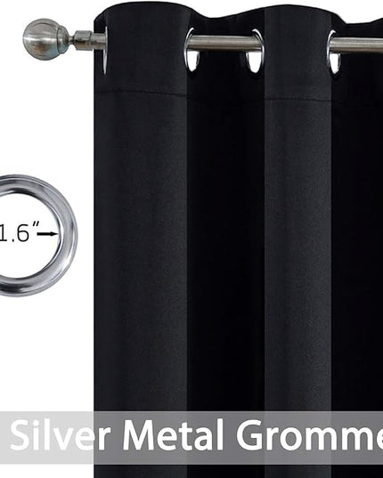 Yakamok Blackout Curtains for Bedroom - Grommet Thermal Insulated Room Darkening Curtains for Living Room, Set of 2 Panels (38 x 54Inch, Black)