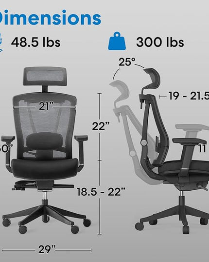 Autonomous ErgoChair Pro Ergonomic Office Chair Foam Grey Adjustable Lumbar Support, Rolling Swivel - Home Office Desk Chairs with Wheels and Arms - Ergonomic Desk Chair Comfy for Gaming & Long Hours