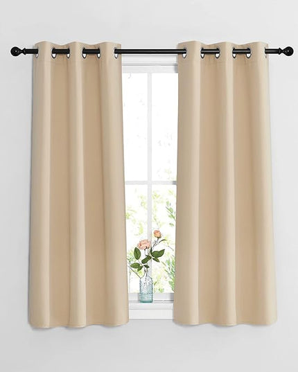 NICETOWN Bedroom Blackout Curtains and Drapes - Window Treatment Thermal Insulated Solid Grommet Blackout Drapes for Bathroom (Biscotti Beige, Set of 2, 37 by 54 Inch)