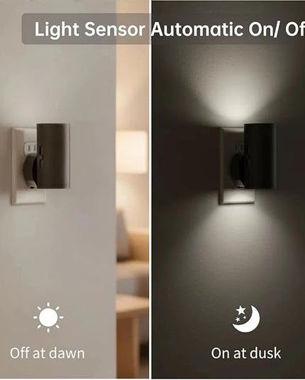 LED Night Light Plug into Wall, 0-300LM Adjustable Brightness,Light Sensor,Daylight 5000K,Dimmable Night Light for Hallway Bedroom Stairway, 4 Pack