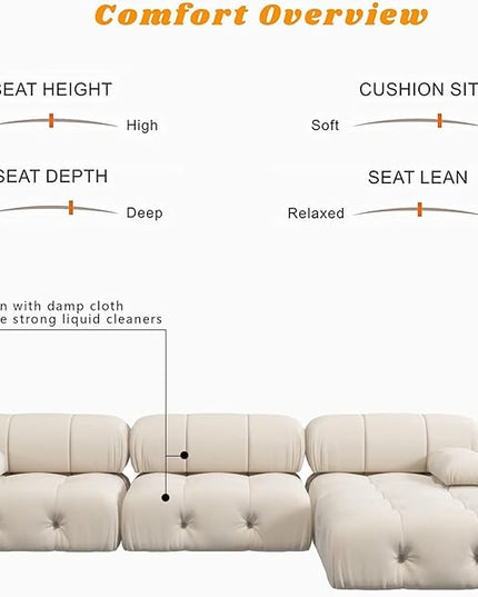JACH L-Shaped Sectional Couch, 104'' Minimalist Velvet Floor Sofas Couches, Mid-Century Modular Sectional Sofa with Reversible Chaise Ottoman for Living Room, Apartment (3-Seat, 1 Ottoman, Beige)