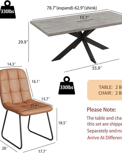 ZckyCine 7-Piece Dining Table Set, 6-Person Modern Rectangular Wooden Expandable Dining Table and 6-Person Leather Dining Chairs, 6-Person Kitchen Table and Chairs, Perfect for Kitchen Dining