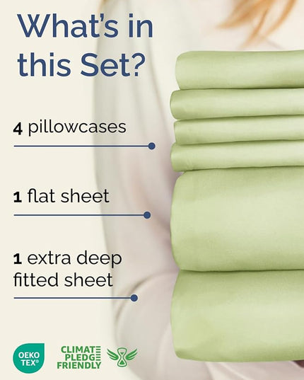 Extra Deep Cal King Sheet Set - 6 Piece Breathable and Cooling Sheets - Hotel Luxury Bed Sheets Set - Easy Fit - Soft, Wrinkle Free and Comfy Sheets Set - Light Sage Sheet Set with Extra Deep Pockets