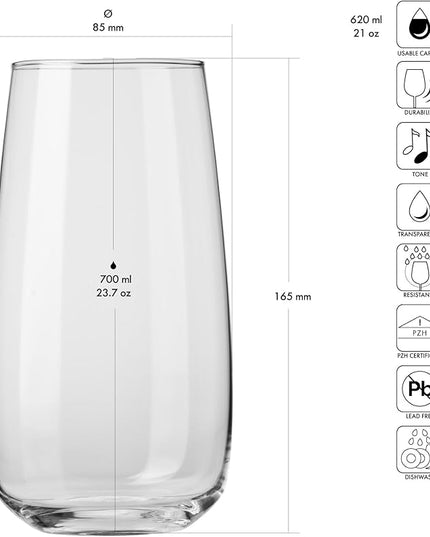 Krosno glasses for water, juices,lemonade, iced tea Elegant design | Set of 6 | Capacity 23.7 Fl Oz | Modern collection | Ideal for home, restaurant, parties | Dishwasher safe