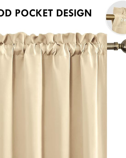 DWCN Beige Blackout Curtains for Bedroom – Rod Pocket Thermal Insulated Energy Saving Drapes for Living Room and Bedroom, W 42 x L 45 Inch, 2 Panels