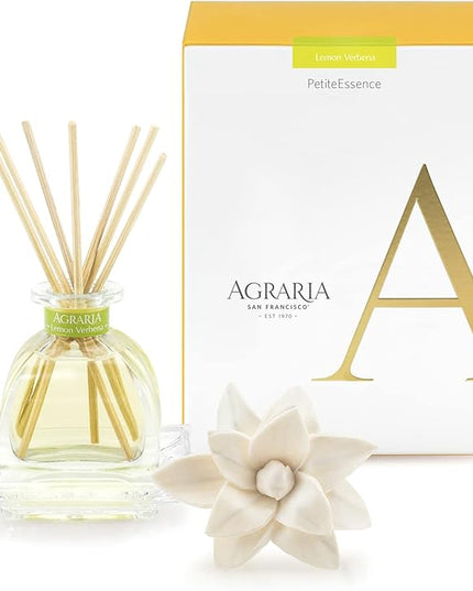 AGRARIA Lemon Verbena Scented PetiteEssence Diffuser, 1.7 Ounces with Reeds and a Flower