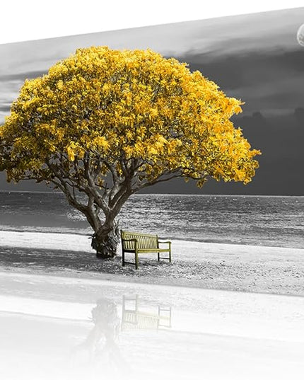 Wapluam Large Canvas Wall Art For Living Room Wall Decor For Office Bedroom Wall Decoration Mural Black And White Landscape Wall Paintings Yellow Trees Framed Pictures Artwork Home Decor 30X60 in