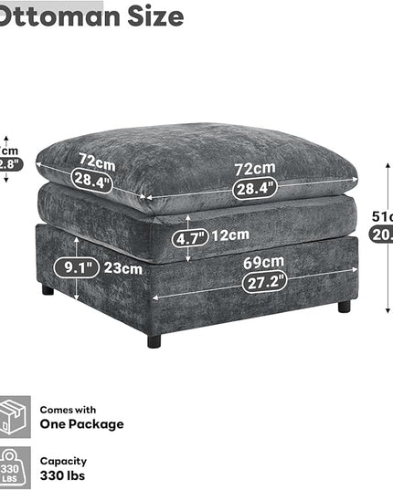 Tbfit Single Sofa Ottoman, Modern Comfy Cloud Sofa, Spring Seat Cushions, Chenille, Gray