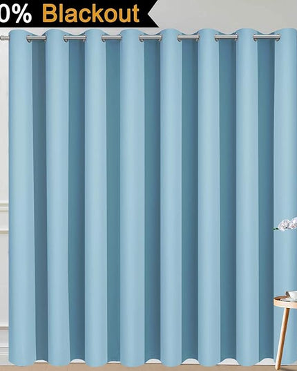 Yakamok Extra Wide Blackout Full Shading Curtains for Patio Door, Thermal Backing Sliding Glass Door Drape, Privacy Assured Window Treatment, Room Divider Curtains,Sky Blue W100 x L96, 1 Panel