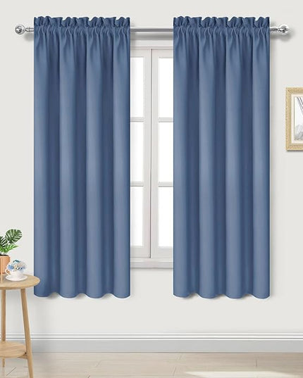 DWCN Blackout Curtains – Thermal Insulated, Energy Saving & Noise Reducing Bedroom and Living Room Curtains, Dusty Blue, W 42x L 63 Inch, Set of 2 Rod Pocket Curtain Panels