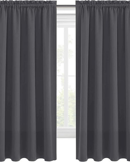 DWCN Kitchen Blackout Short Curtains for Bedroom 45 Inch Length 2 Panels Set, Solid Thermal Insulated Energy Saving Rod Pocket Window Treatment Curtains Blackout Draperies (W42 x L45 Inch, Dark Grey)