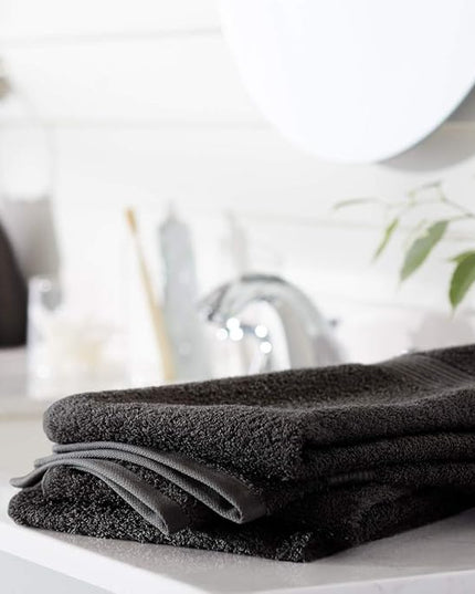 Amazon Basics 6 Piece Fade Resistant Hand Towel, 100% Cotton, Black, 26'' x 16''