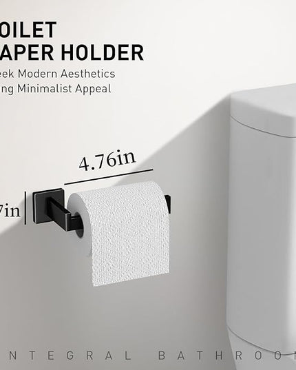 Bathroom Accessory Towel Bar Set: 5 Pieces Matte Black Square Bathroom Hardware SUS304 Stainless Steel - 24 Inch Wall Mounted Towel Rack&Toilet Paper Holder&Towel Ring and Towel Hook