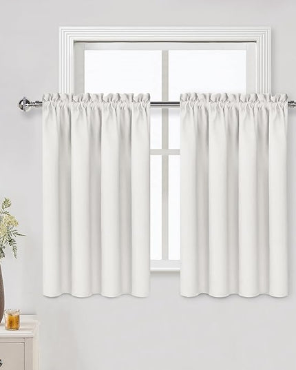 DWCN Short Ivory Blackout Curtains for Small Window, Thermal Insulated Energy Saving Room Darkening Curtains for Kitchen/Bedroom (W42 x L36 inch, Set of 2 Panels, Top of Rod Pocket)