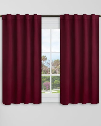 BGment Short Curtains 40 Inch Length for Small Windows - 34 x 40 inch Blackout Curtains Thermal Insulated Room Darkening Rod Pocket and Back Tab Drapes for Kitchen/Cafe Room, 2 Panels, Burgundy Red