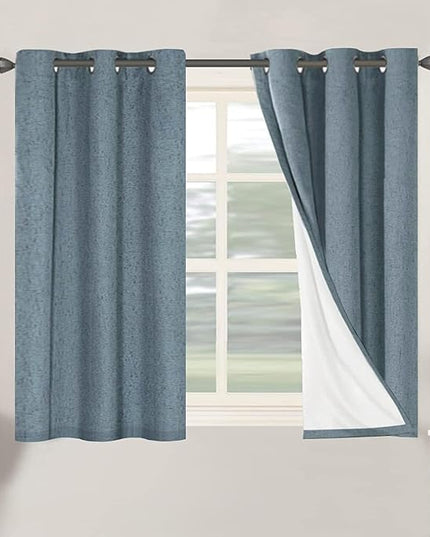 H.VERSAILTEX Primitive Linen Curtains 100% Blackout Curtain Drapes Burlap Curtains with White Thermal Insulated Liner, Grommet Top Drapes Living Room/Bedroom (2 Panels, 42 x 45 Inch, Stone Blue)