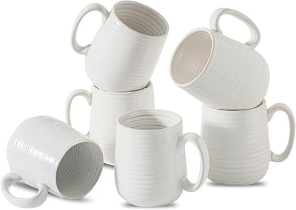 Coffee Mugs, Porcelain 15oz Coffee Cups with Handle for Dad and Mom as Gifts, Ideal for Latte, Milk, Cappuccino, Cocoa, Tea, Dishwasher and Microwave Safe, Set of 6, White
