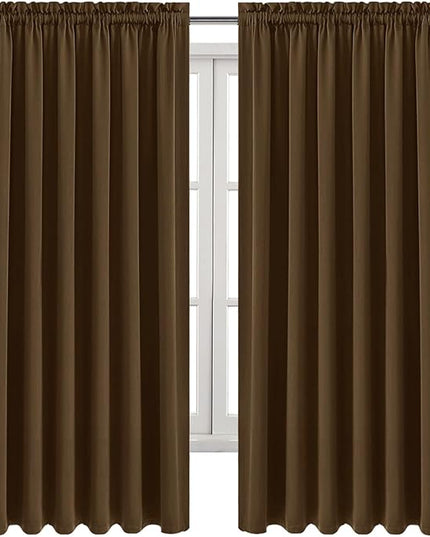 DWCN Blackout Curtains for Living Room Thermal Insulated, Energy Saving & Noise Reducing Bedroom Curtains, Brown, W 70x L 63 Inch, Set of 2 Rod Pocket Curtain Panels