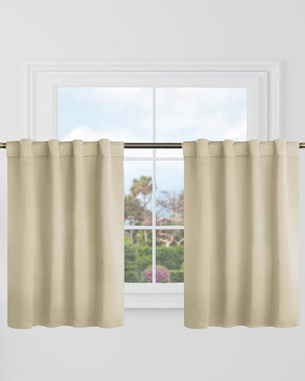 BGment Short Curtains 36 Inch Length for Small Windows - 34 x 36 inch Curtains Rod Pocket and Back Tab Thermal Insulated Room Darkening Curtain for Kitchen/Cafe Room, 2 Window Panels, Beige
