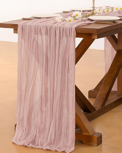 Socomi 6pcs Pink Cheesecloth Table Runner Christmas Boho Rustic Gauze Dusty Pink Farmhouse 120 inch 10FT Cheese Cloth Runner for Wedding Party Baby Shower Birthday Home Decor