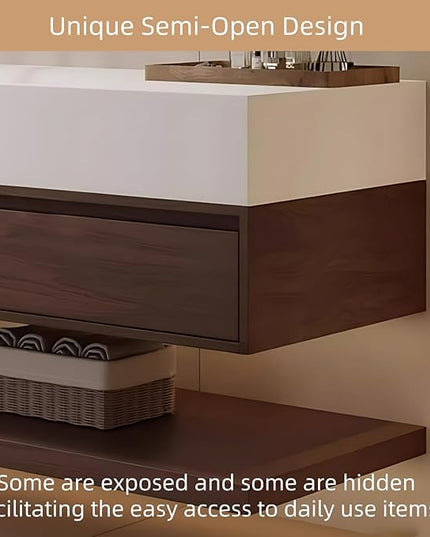 72IN Bathroom Vanities with Sink - Luxury Bathroom Vanity | Intelligent Mirror Cabinet Including LED Light Strip & Defogging Mirror Cabinet, Large Storage Space, 2 Drawers (Brown)